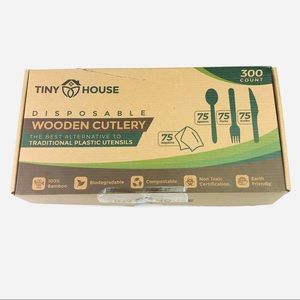 Tiny House Bamboo Wood Cutlery Eco Friendly 300 pc